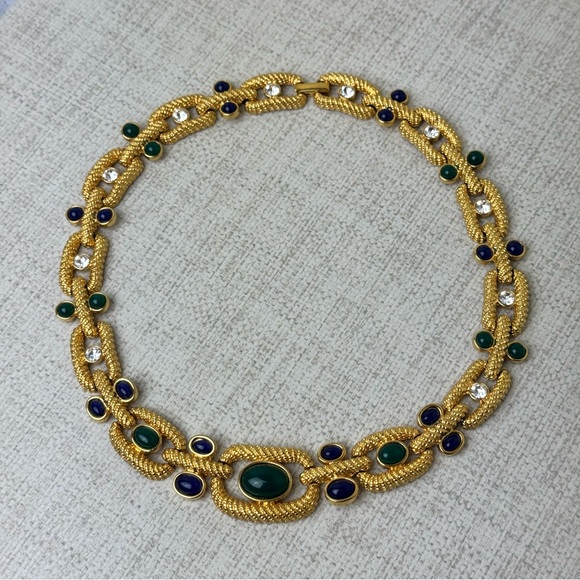 Vintage Byzantine style Mogul Gold Tone CH Carolina Herrera Statement Necklace - Picture 4 of 10